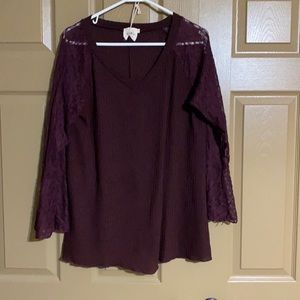 Knit top with lace bell sleeve